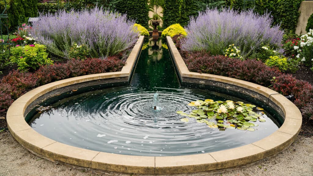 The Rose Garden features a central reflecting pool surrounded by a variety of perennials.