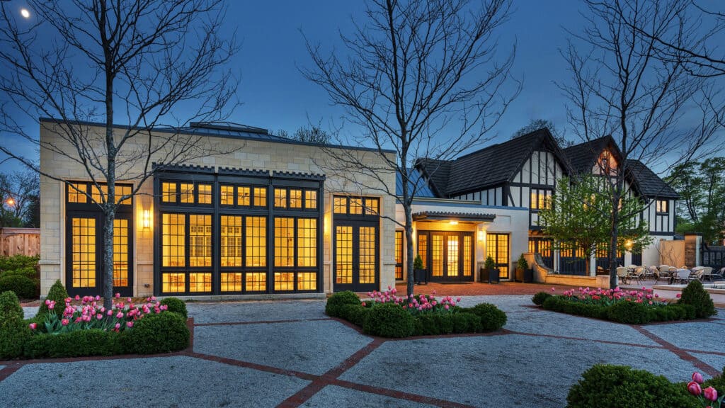 The Conservatory and terrace during the evening in spring.