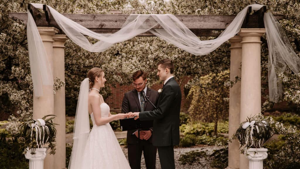 A couple weds in the Ceremony Garden.