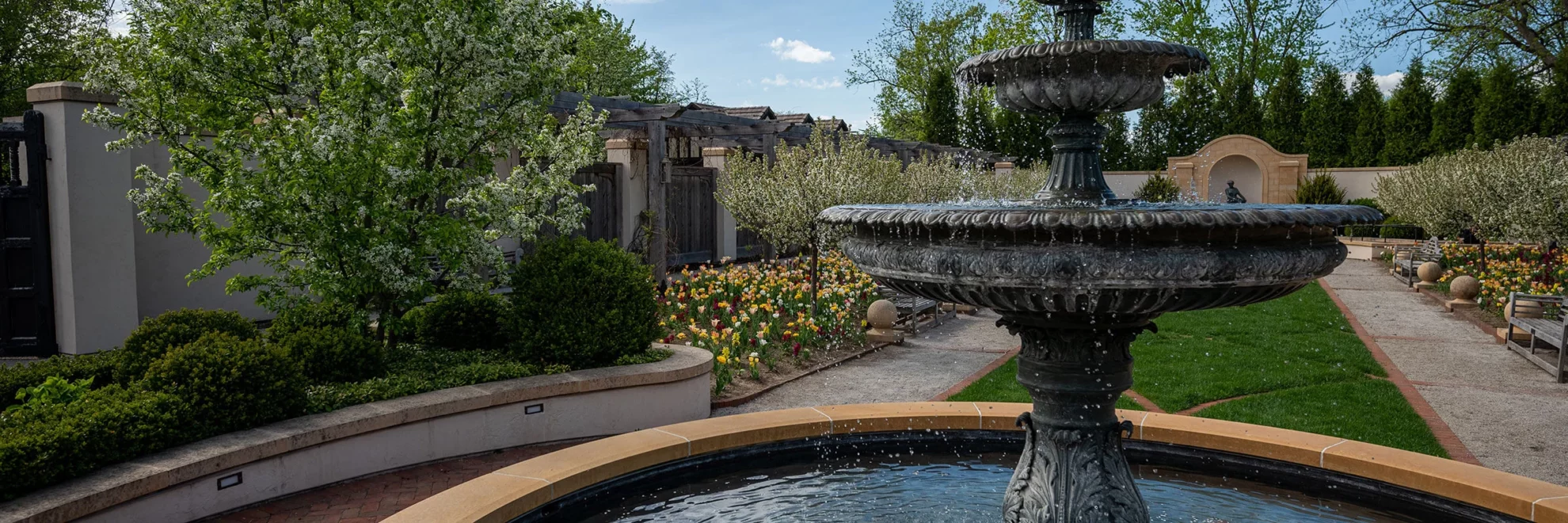 The fountain in the Formal Garden during spring.