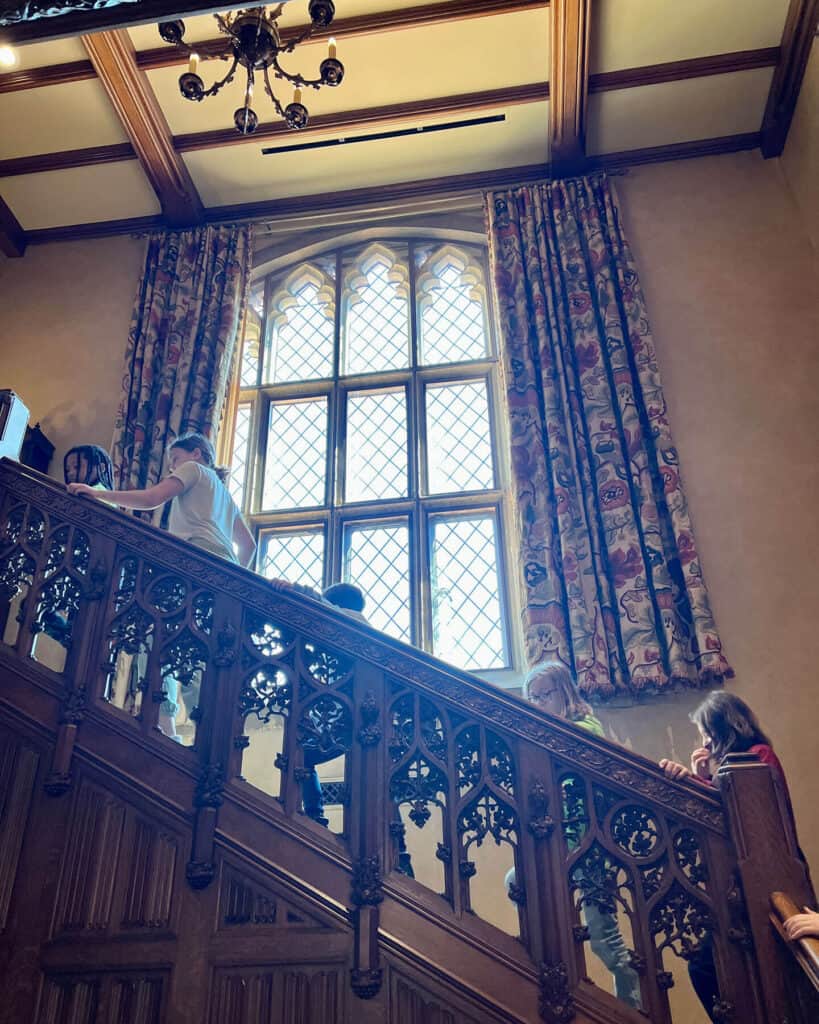 Elementary school students on a field trip walk up the Grand Staircase.