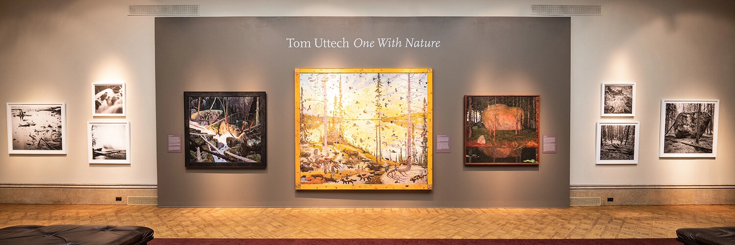 Large-scale paintings by Tom Uttech hang in the Main Gallery.