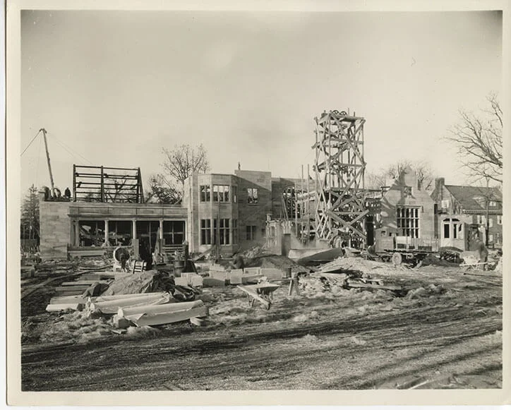 The back façade of the Paine mansion while under construction in the late 1920s.