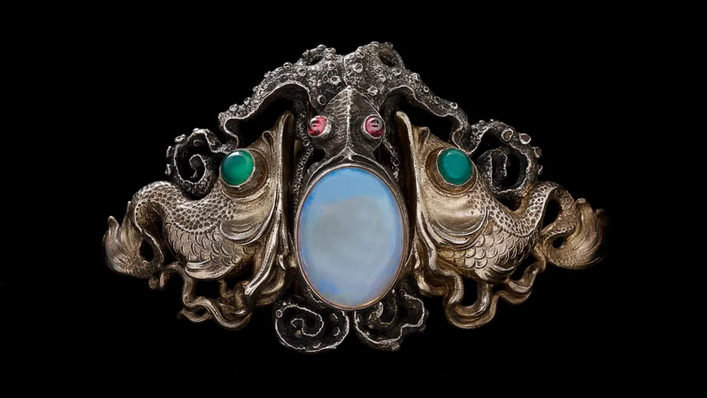 Wilhelm Lucas von Cranach, Octopus Waist Clasp, c. 1900. Silver-gilt, opal, garnet, chalcedony. Photograph by John Faier, © 2014 The Richard H. Driehaus Museum.