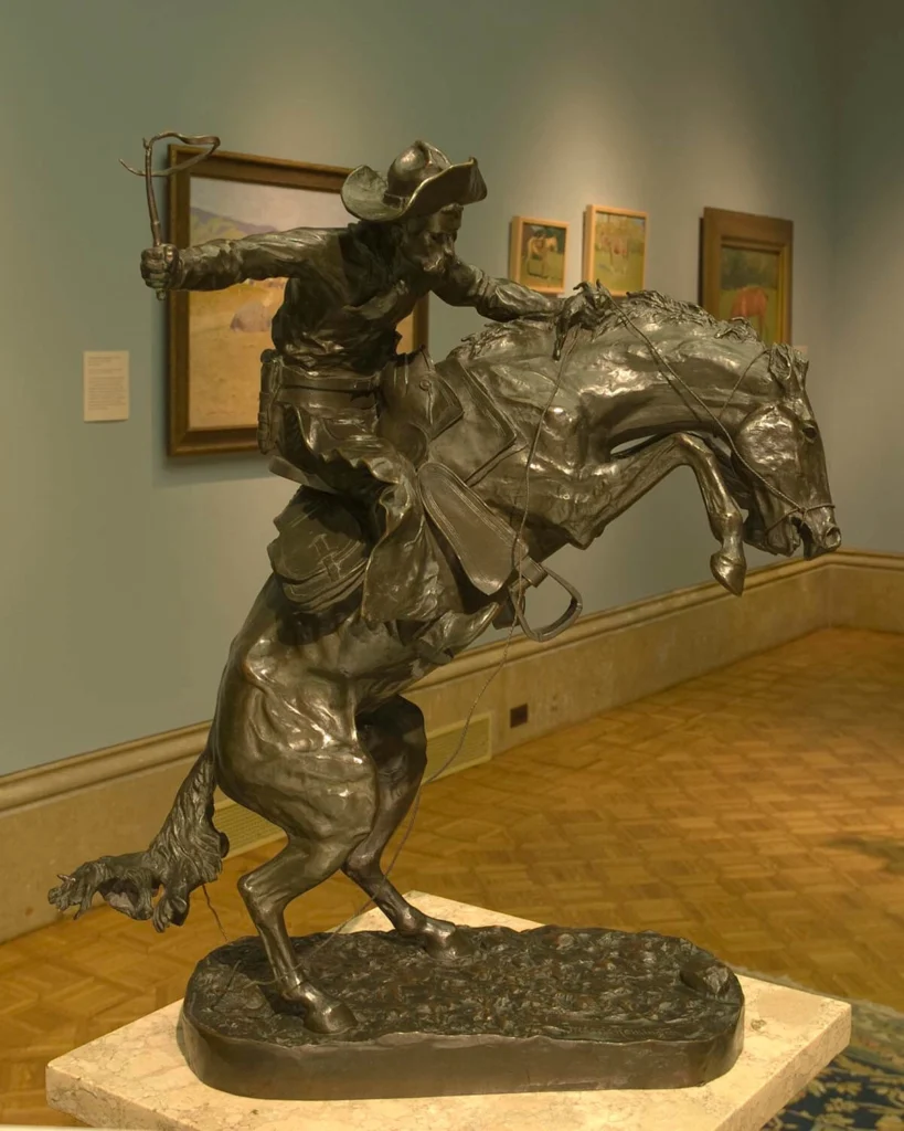 A Remington sculpture on view in the main gallery.