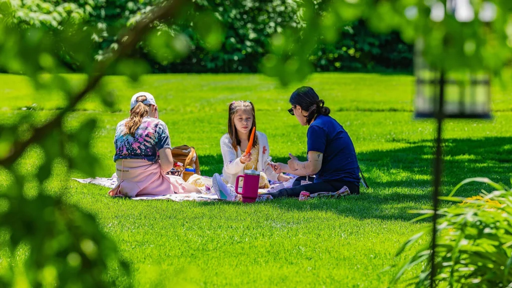 Visitors picnic on the Great Lawn.