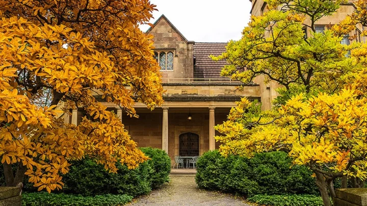 The historic Paine mansion in fall.