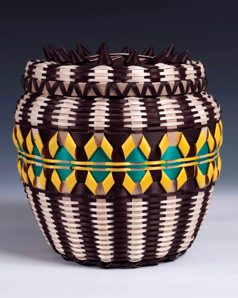 A barrel basket created by Lila Greengrass Blackdeer.