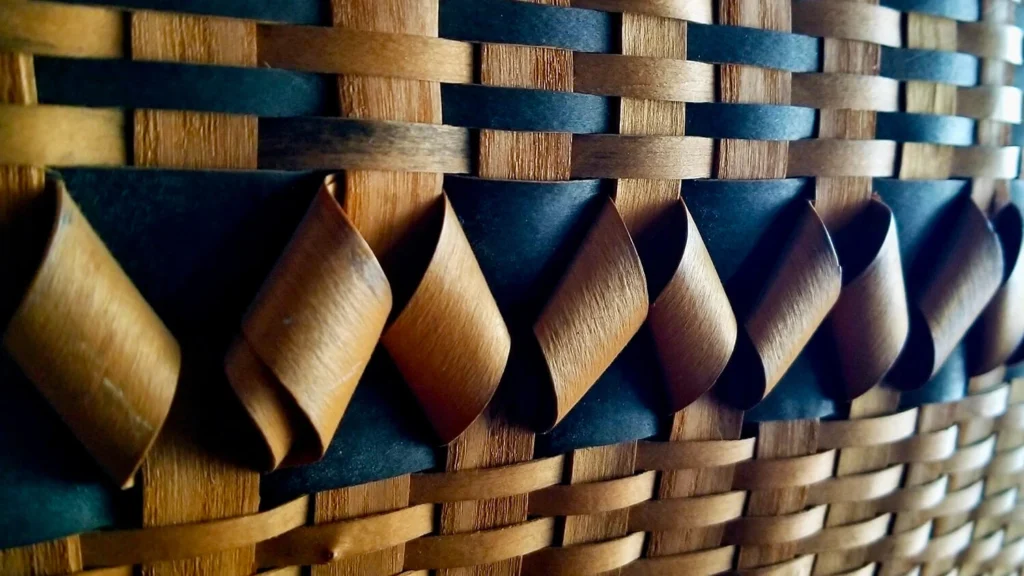 Close up of a Native American basket.