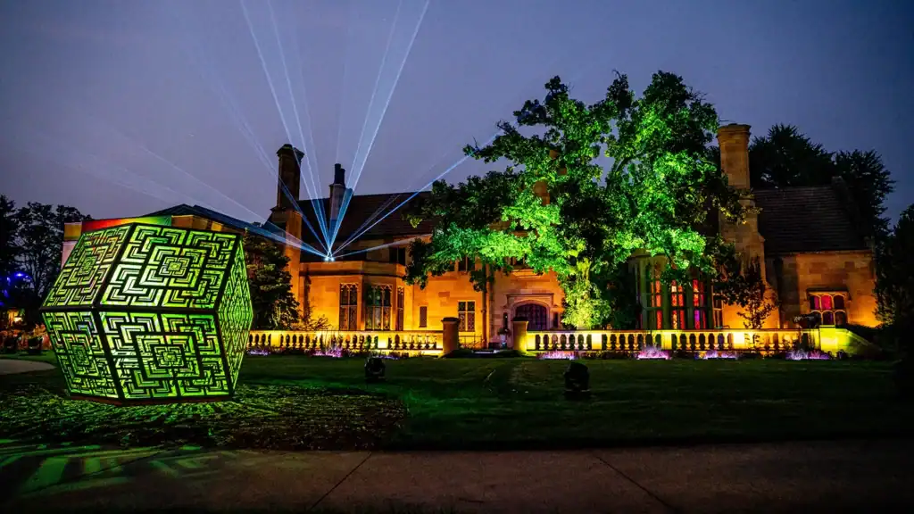 The Paine mansion illuminated for The Nature of Light