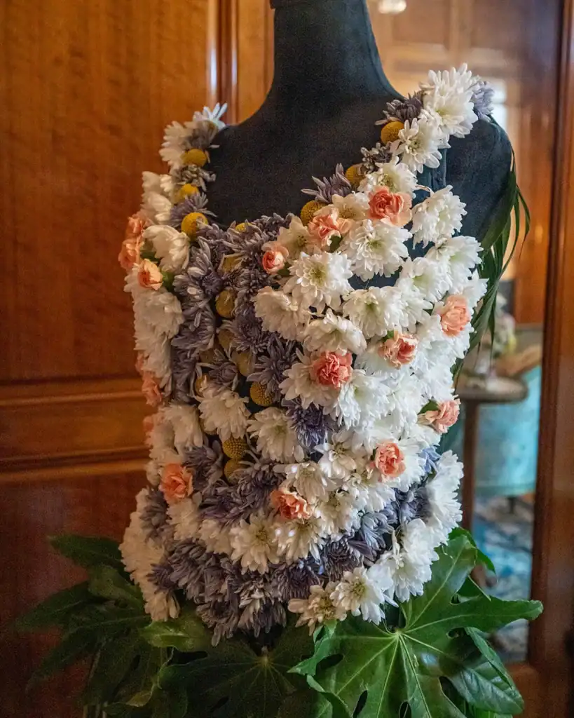 A dress made out of florals.
