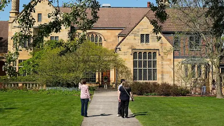 Families wander the gardens