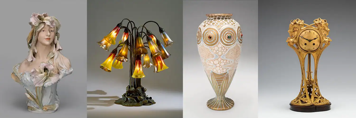 A variety of art nouveau works
